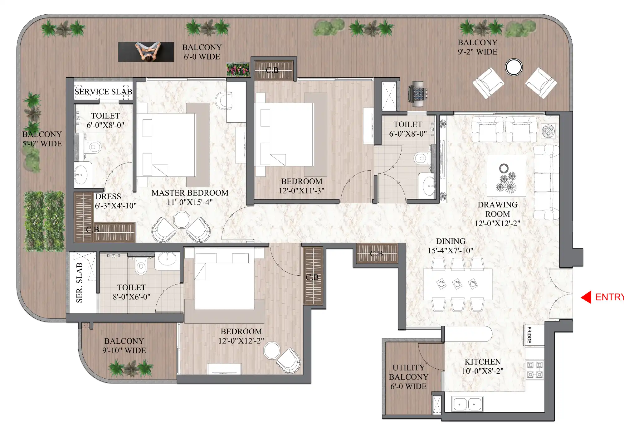 Ashtech Presidential Towers 3BHK + 3T - 2095 Sq.Ft.